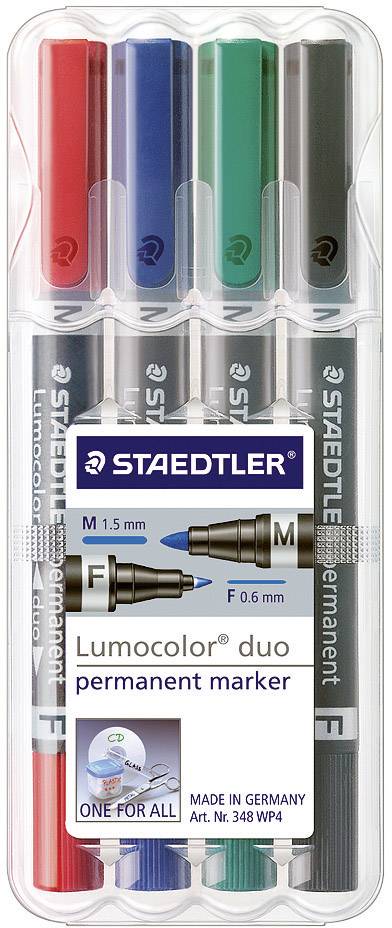 Staedtler Lumocolor duo 348 WP4 Permanent bläckpenna Röd, Blå, Grön, Svart vattensäker: Ja