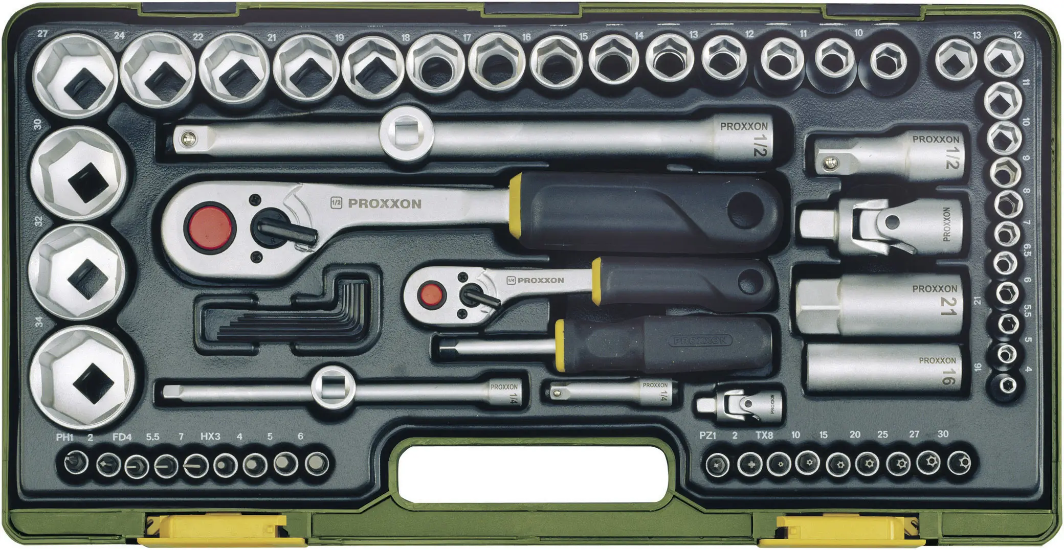 Proxxon Industrial Hylsnyckelsats metrisk 1/4″, 1/2″ 65 delar 23286