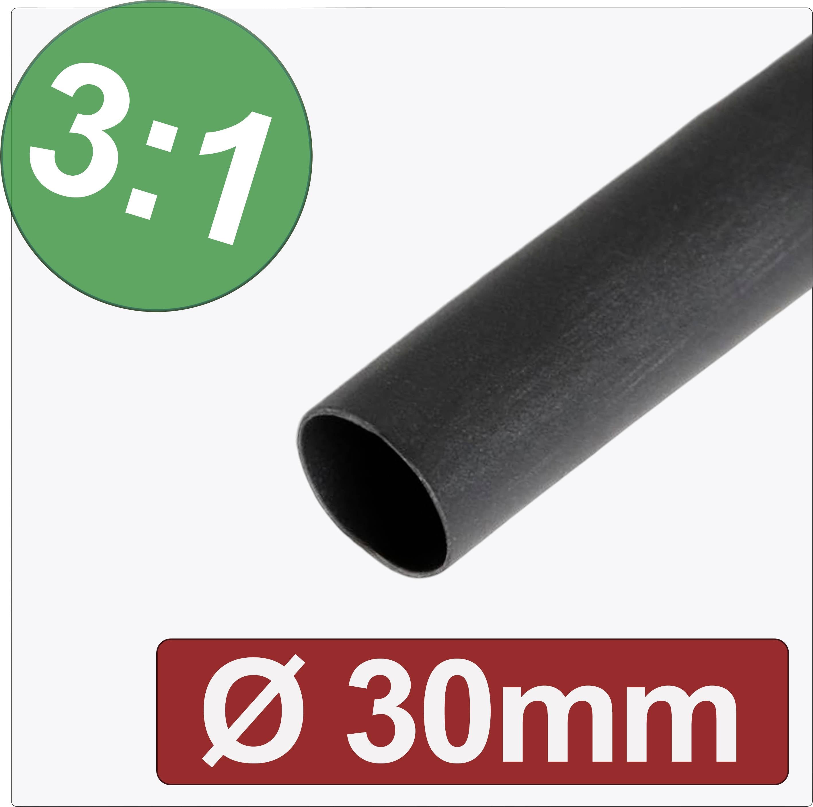 Quadrios 24CA293 Krympslang med lim Svart 30 mm 10 mm Krympförhållande:3:1 Metervara