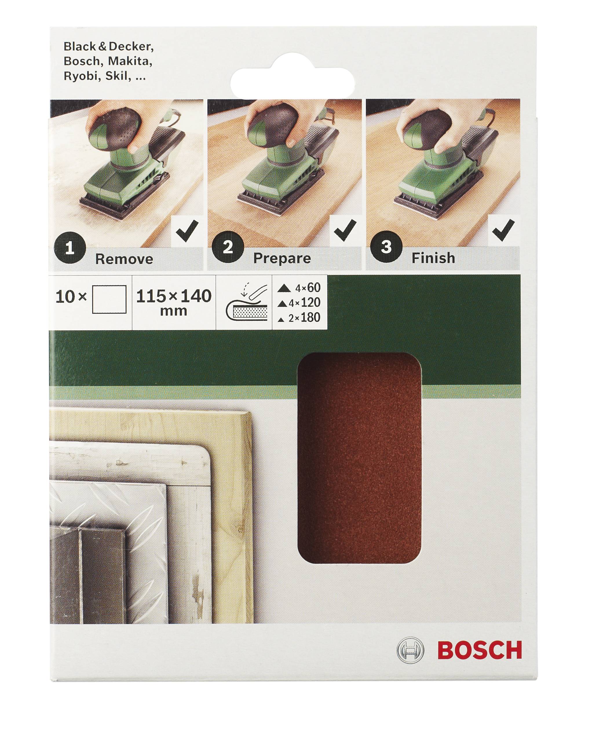 Bosch Accessories 2609256B18 Slipmaskinspapper-set operforerad Kornighet 60, 120, 180 (L x B) 140 mm x 115 mm 1 set