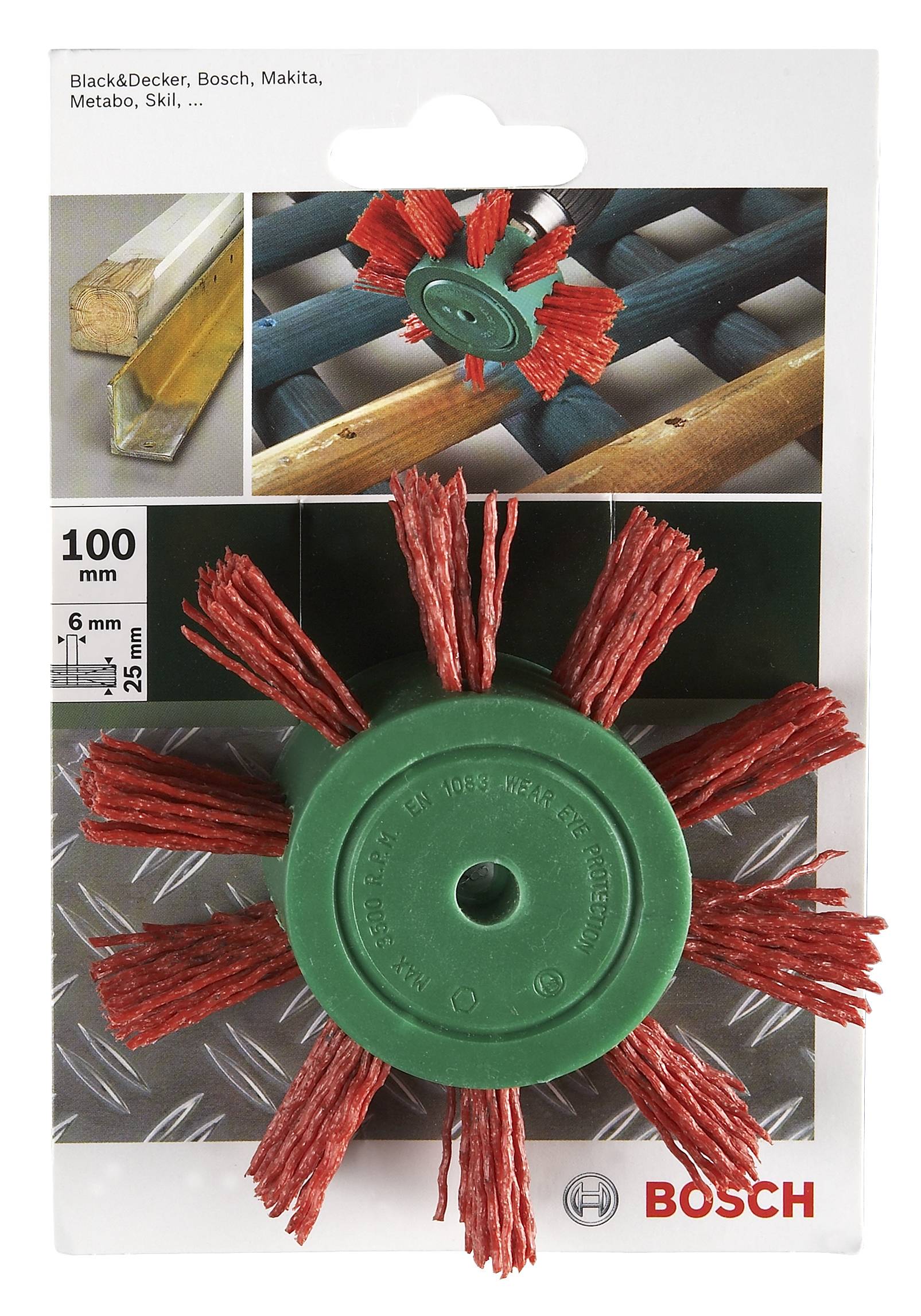 Bosch Accessories Slipborste för borrmaskiner – nylontråd med korund slipmedel K80, 100 mm Skaft-Ø 6 mm 2609256543 1 st