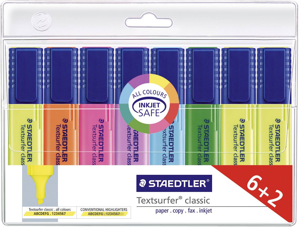 Staedtler Textmarker Textsurfer® classic 364 A WP8 Gul, Röd, Rosa, Blå, Turkos, Orange, Grön, Violett 1 mm, 5 mm 8 st