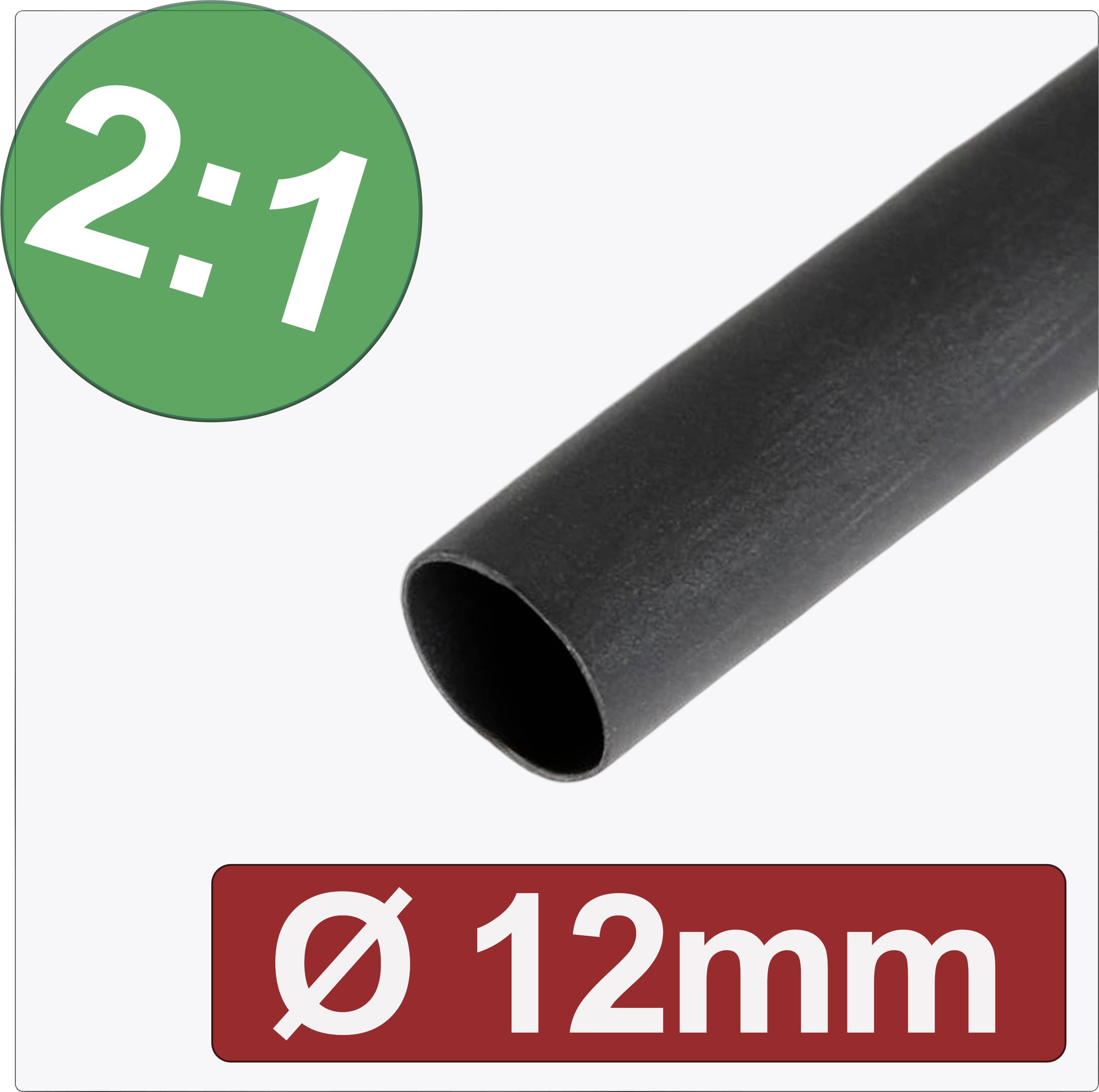 Quadrios 24CA267 Krympslang utan lim Svart 12 mm 6 mm Krympförhållande:2:1 Metervara
