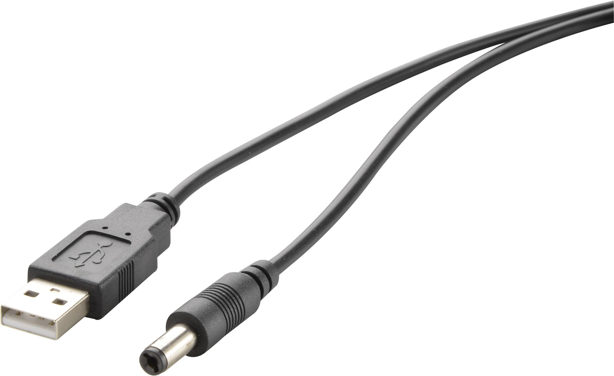 Renkforce USB-strömkabel USB 2.0 USB-A kontakt, DC-kontakt 5,5 mm 1.00 m Svart guldpläterad kontakt RF-4079664