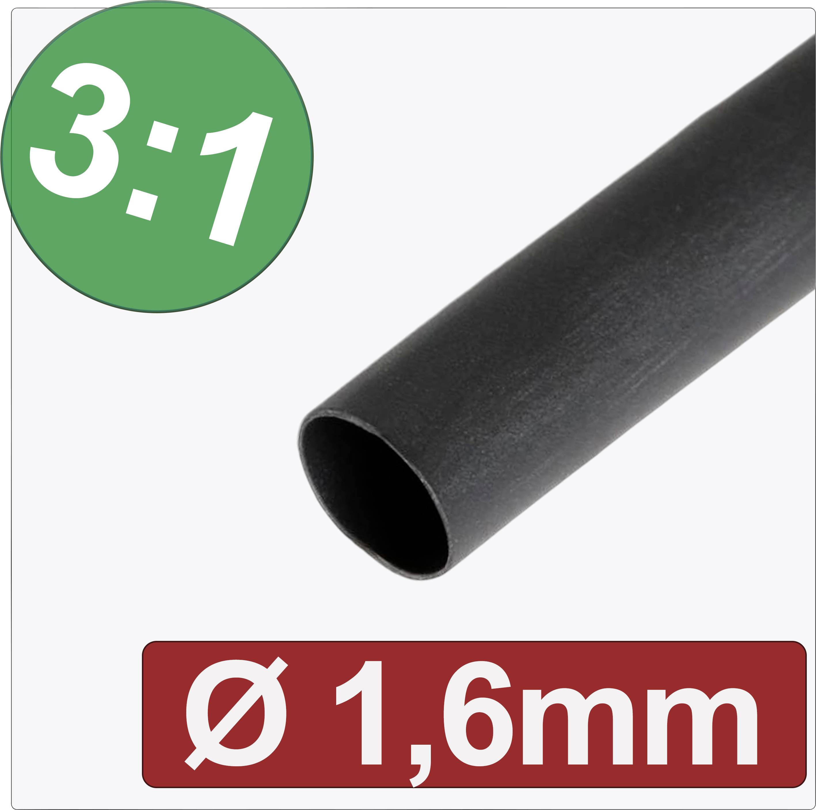 Quadrios 24CA282 Krympslang med lim Svart 1.60 mm 0.53 mm Krympförhållande:3:1 Metervara