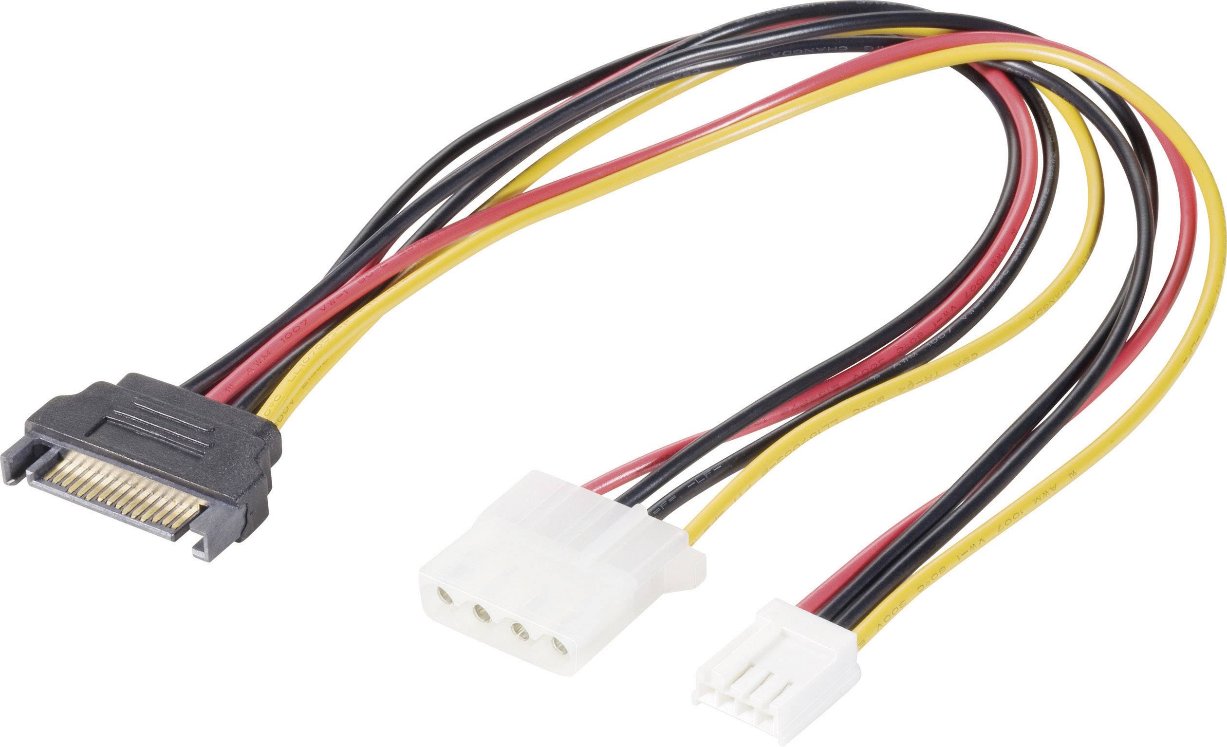 Renkforce Ström Y-kabel [1x SATA-strömkontakt hane 15-pol – 1x IDE-ström 4-pol hona, FDD hane 4-pol] 0.20 m Svart, Röd,
