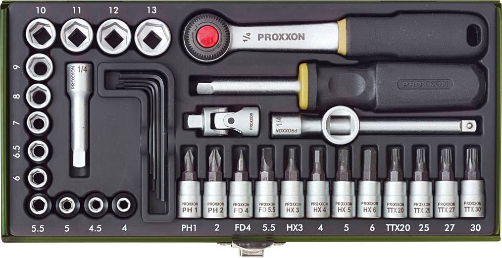 Proxxon Industrial Hylsnyckelsats metrisk 1/4″ 36 delar 23080