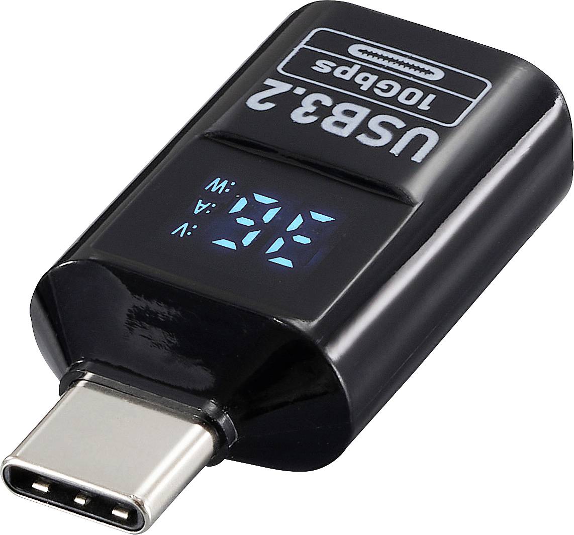 Renkforce USB Adapter [1x USB-C® hane – 1x USB-A uttag] USB 3.2 Type C/A Charging Adapter, PD36W, 10 Gpbs LED-display, l