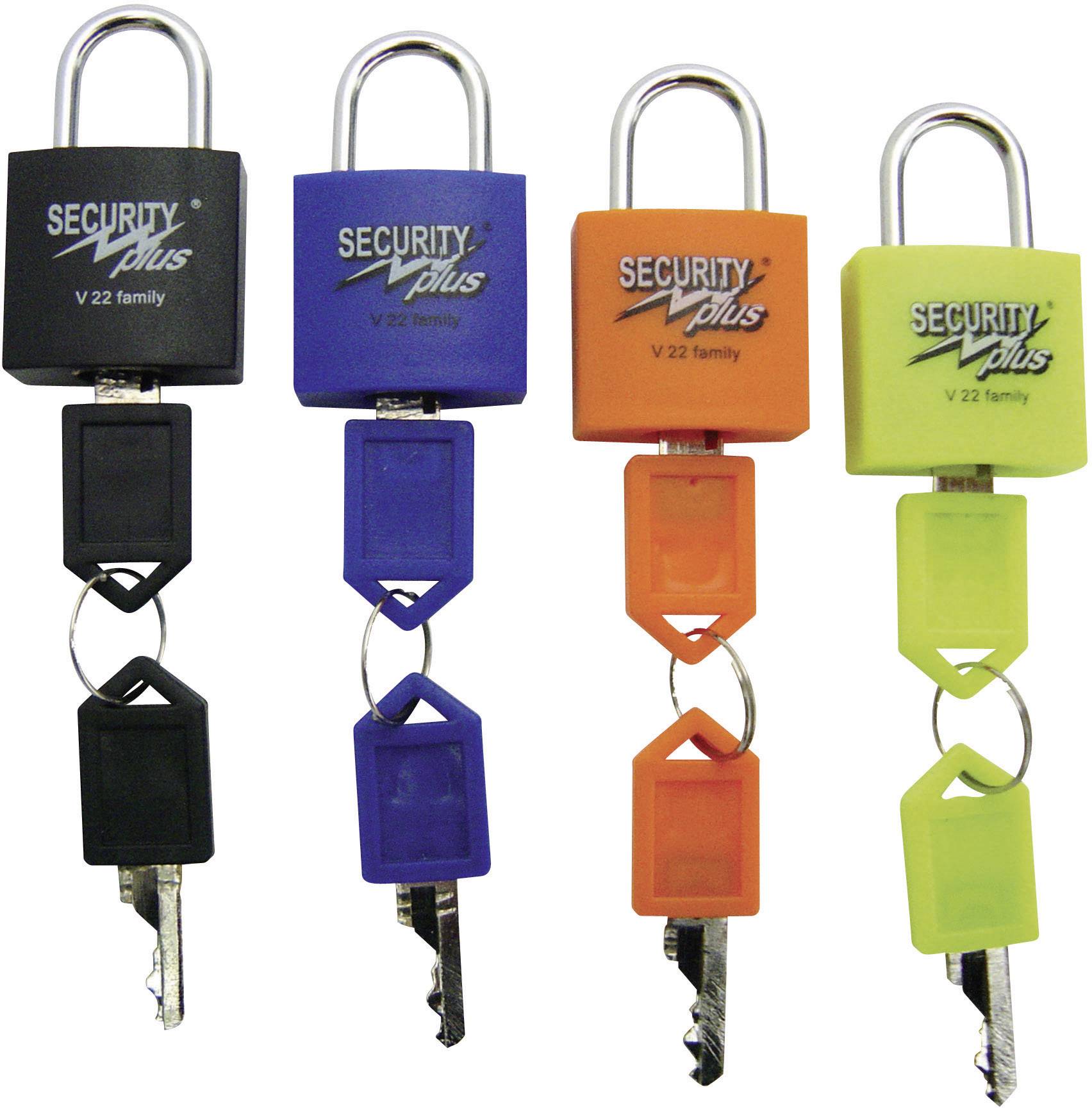 Security Plus V 22-4 Hänglås Set 4 st Neongul, Blå, Orange, Svart Nyckellås