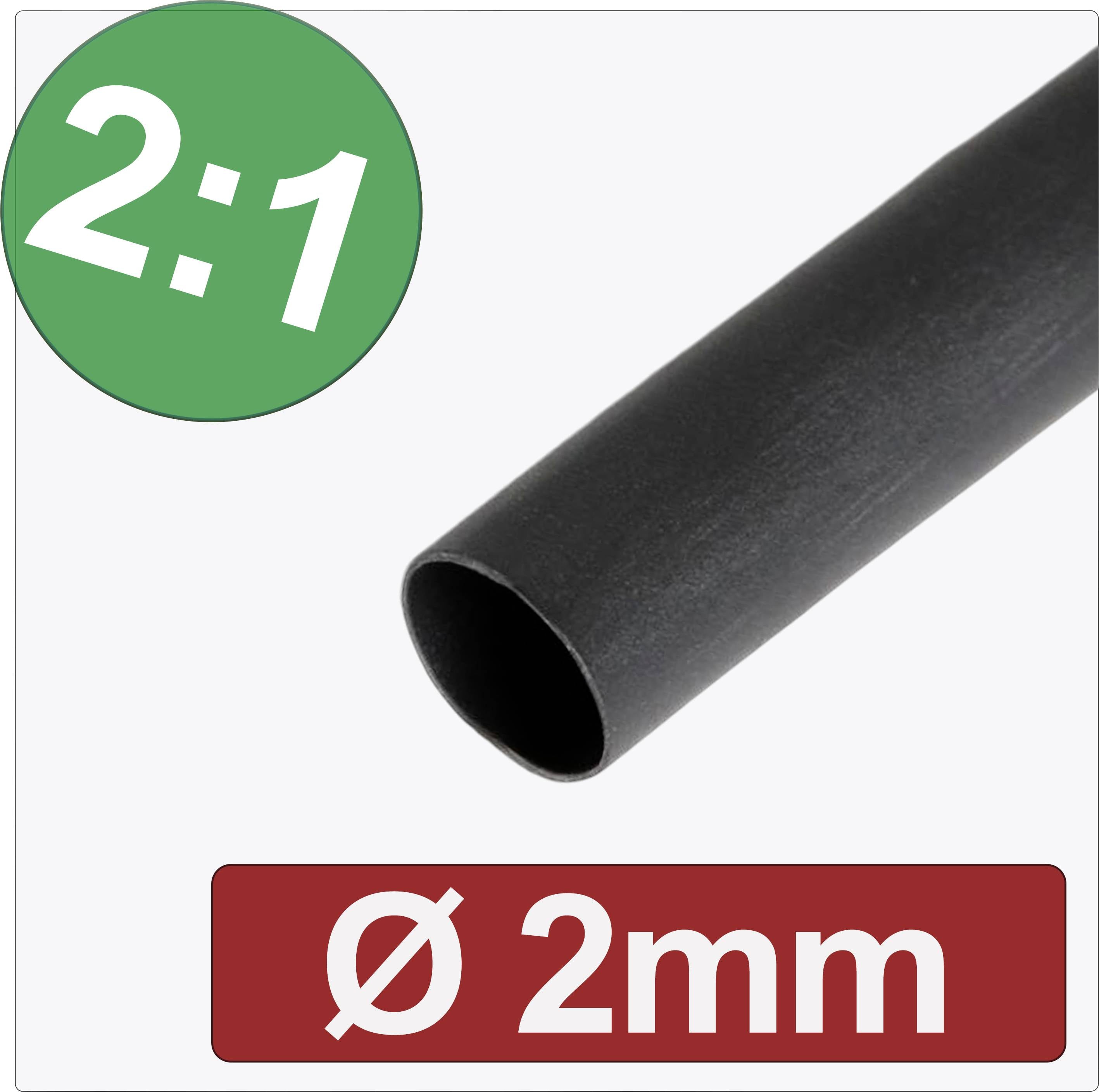 Quadrios 24CA262 Krympslang utan lim Svart 2 mm 1 mm Krympförhållande:2:1 Metervara