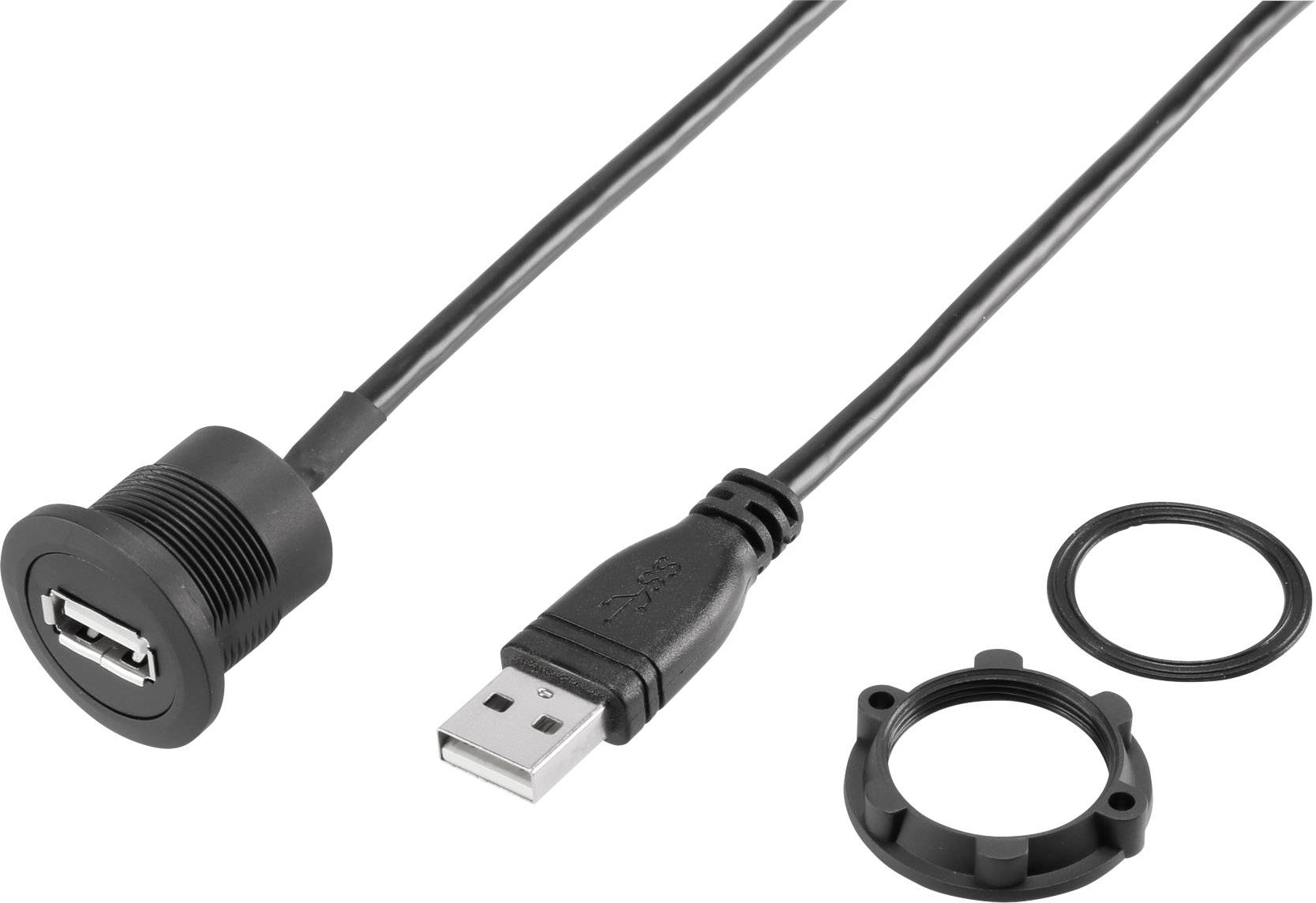 TRU COMPONENTS USB-19-BK USB A inbyggnadsuttag 2.0 Hona inbyggd Innehåll: 1 st