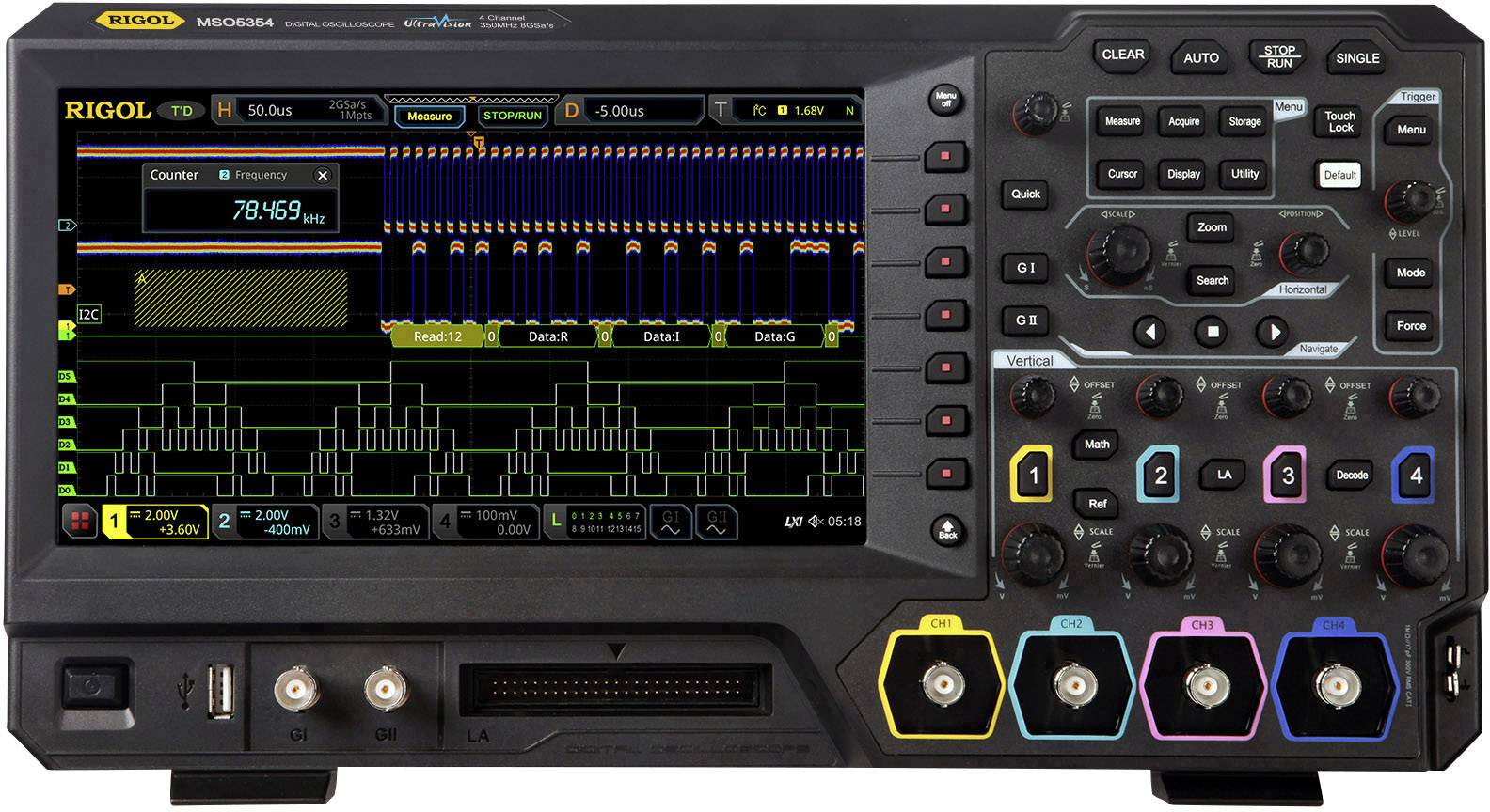 Rigol MSO5204 Digitalt oscilloskop 200 MHz 8 GSa/s 100 Mpts 8 Bit 1 st