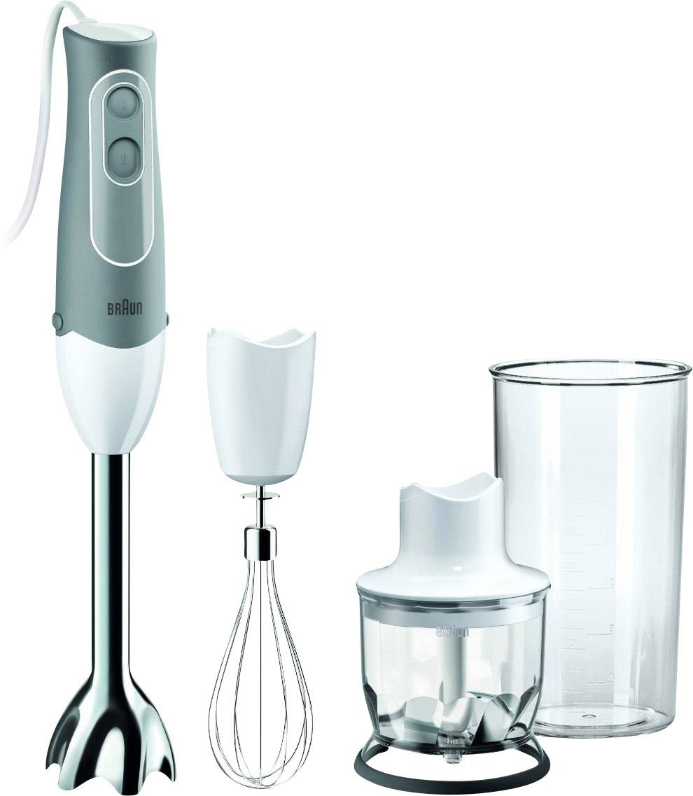 Braun MQ 525 Stavmixer 600 W kabel, med Shaker, med hackare, Visp, Turbofunktion Vit, Grå