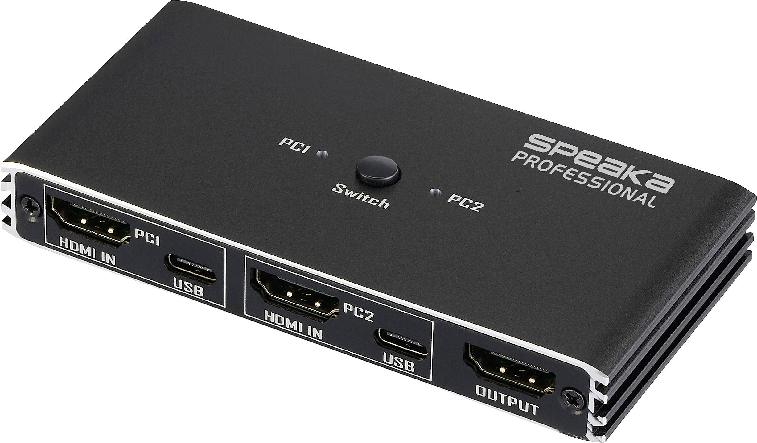 SpeaKa Professional HDMI 2.0 Slim KVM 2X1 USB2.0 +IR, Black HDMI-Switch HDMI 3840 x 2160 Pixel