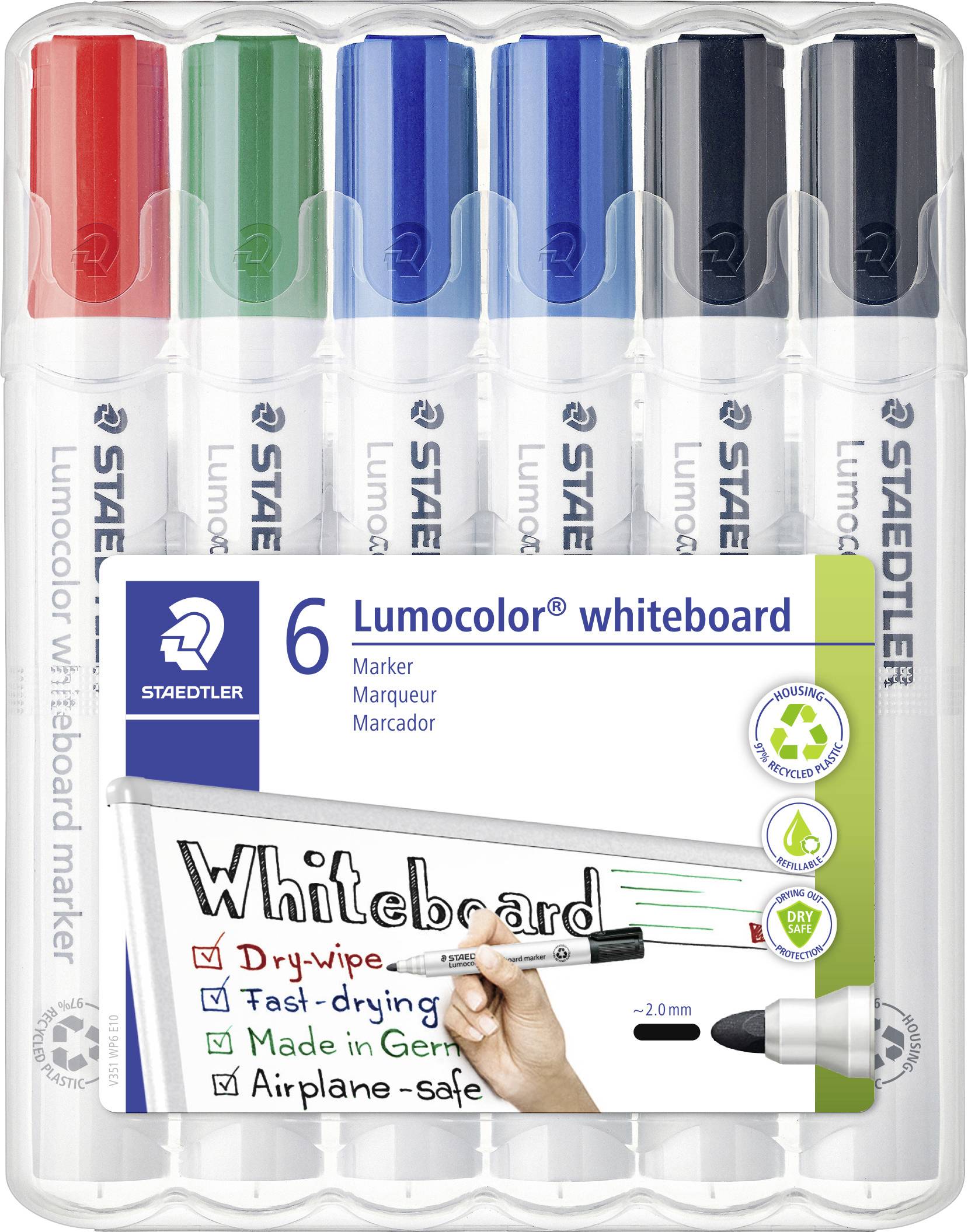 Staedtler Whiteboardmarker Lumocolor 6St Box 351 WP6 X Whiteboardpenna Röd, Blå, Grön, Svart 6 st