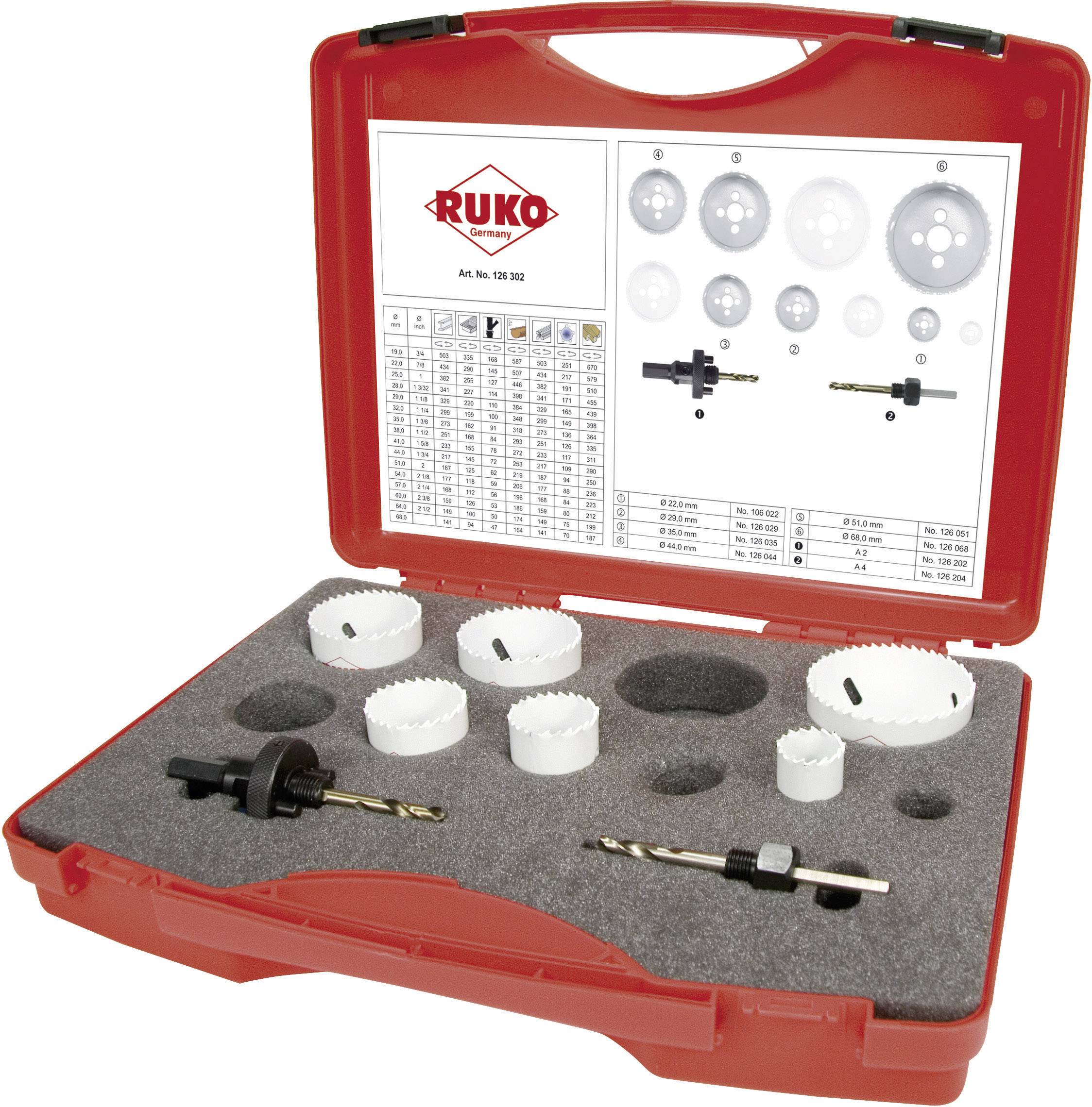 RUKO 126302 Hålsågset 8 delar 22 mm, 29 mm, 35 mm, 44 mm, 51 mm, 68 mm Cobalt 1 set
