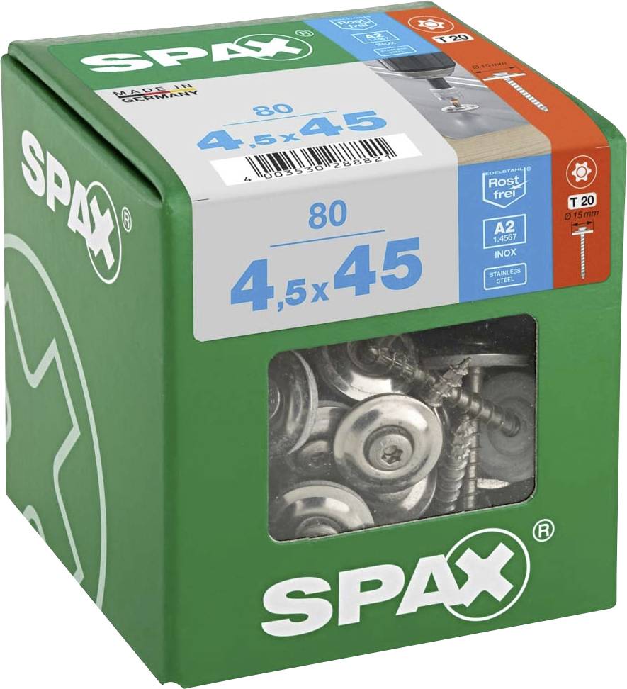 SPAX 4587000450456 Gipsskruv 4.5 mm 45 mm T-STAR plus Rostfritt stål A2 80 st
