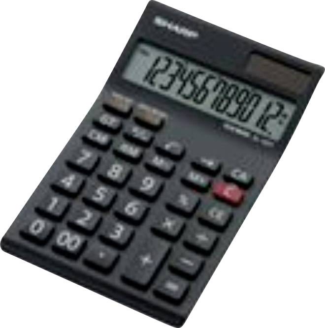 Sharp EL-124 TWH Miniräknare Svart, Vit Display (ställen): 12 solcell, batteri (B x H x D) 97 x 12 x 115 mm