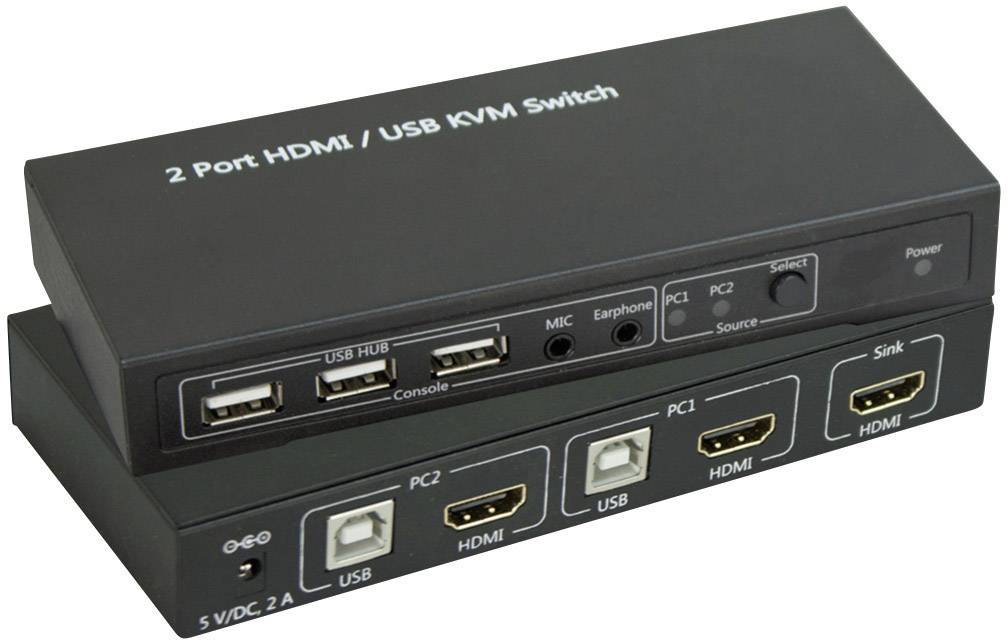 SpeaKa Professional 2 Port KVM-switch HDMI USB 1920 x 1080 Pixel, 3840 x 2160 Pixel