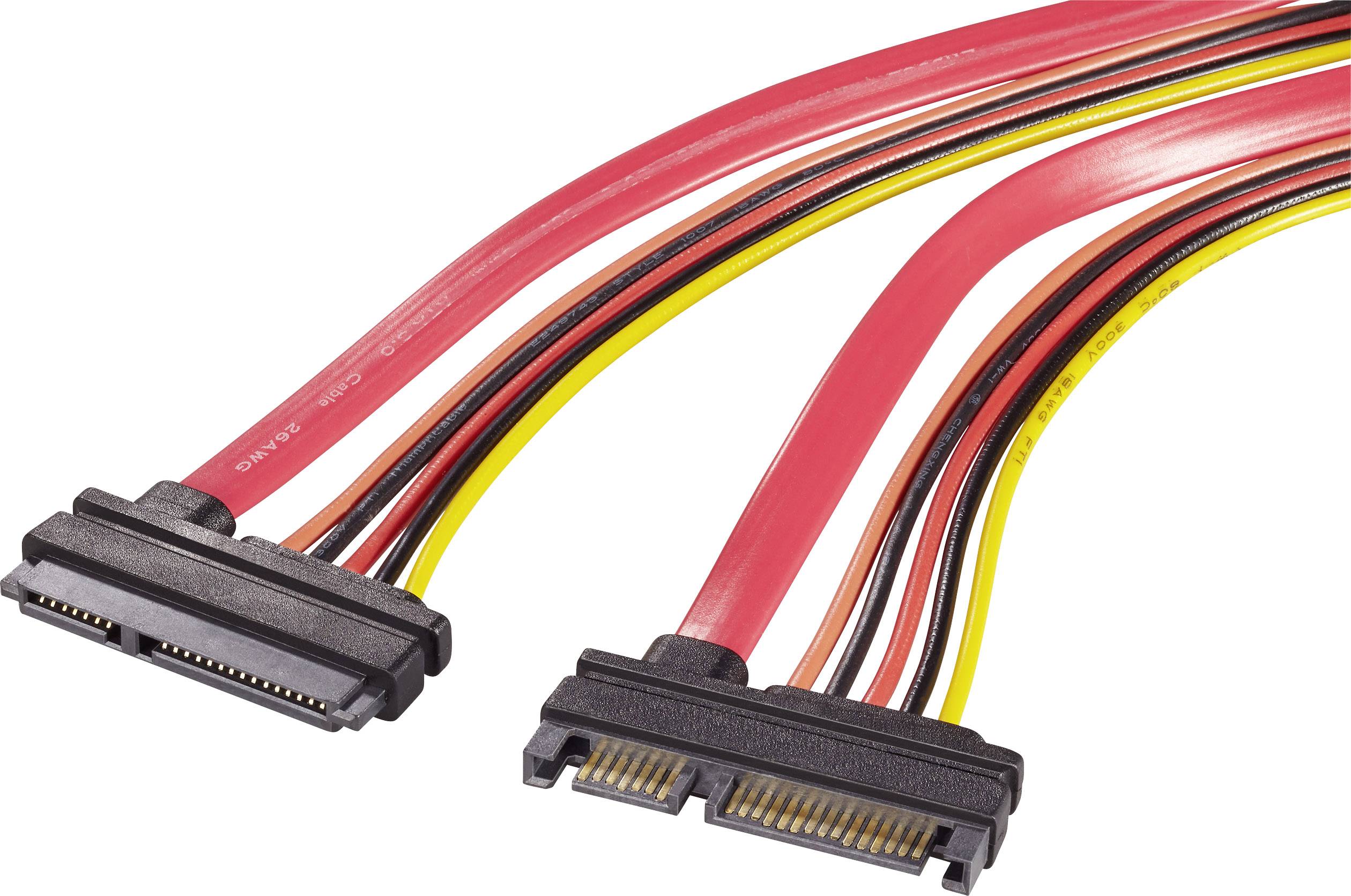 Renkforce Hårddisk, Ström Förlängningskabel [1x SATA-kombi hane 7+15 pol – 1x SATA-kombi hona 7+15 pol] 0.20 m Röd, Oran