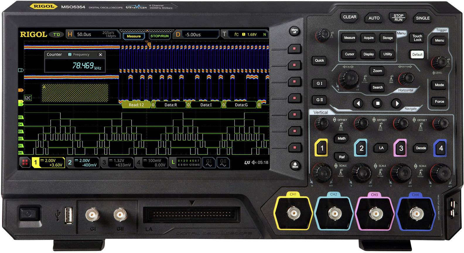 Rigol MSO5074 Digitalt oscilloskop 70 MHz 8 GSa/s 100 Mpts 8 Bit 1 st