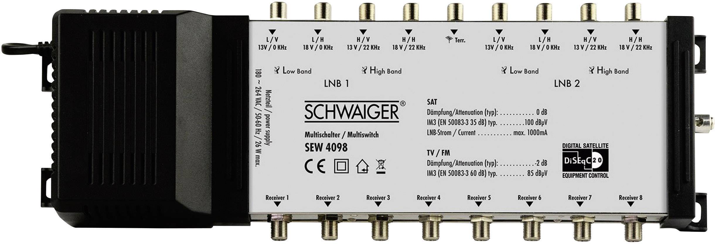 Schwaiger SEW4098 SAT multiswitch Input (SAT): 9 (8 satellit / 1 markbunden) Abonnenter: 8