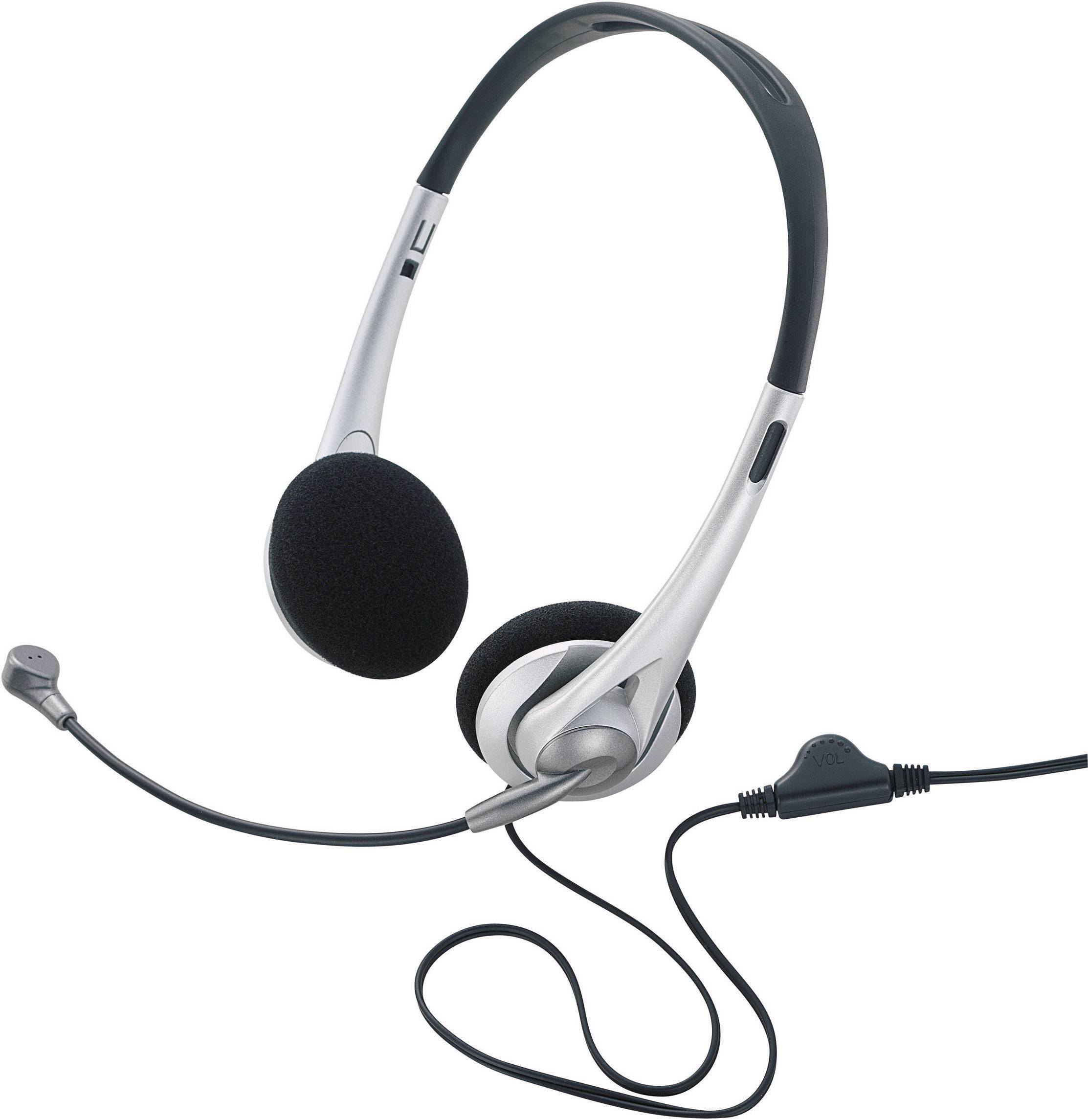 Renkforce On-ear headset Sladd Stereo Svart, Silver Volymkontroll Datorer