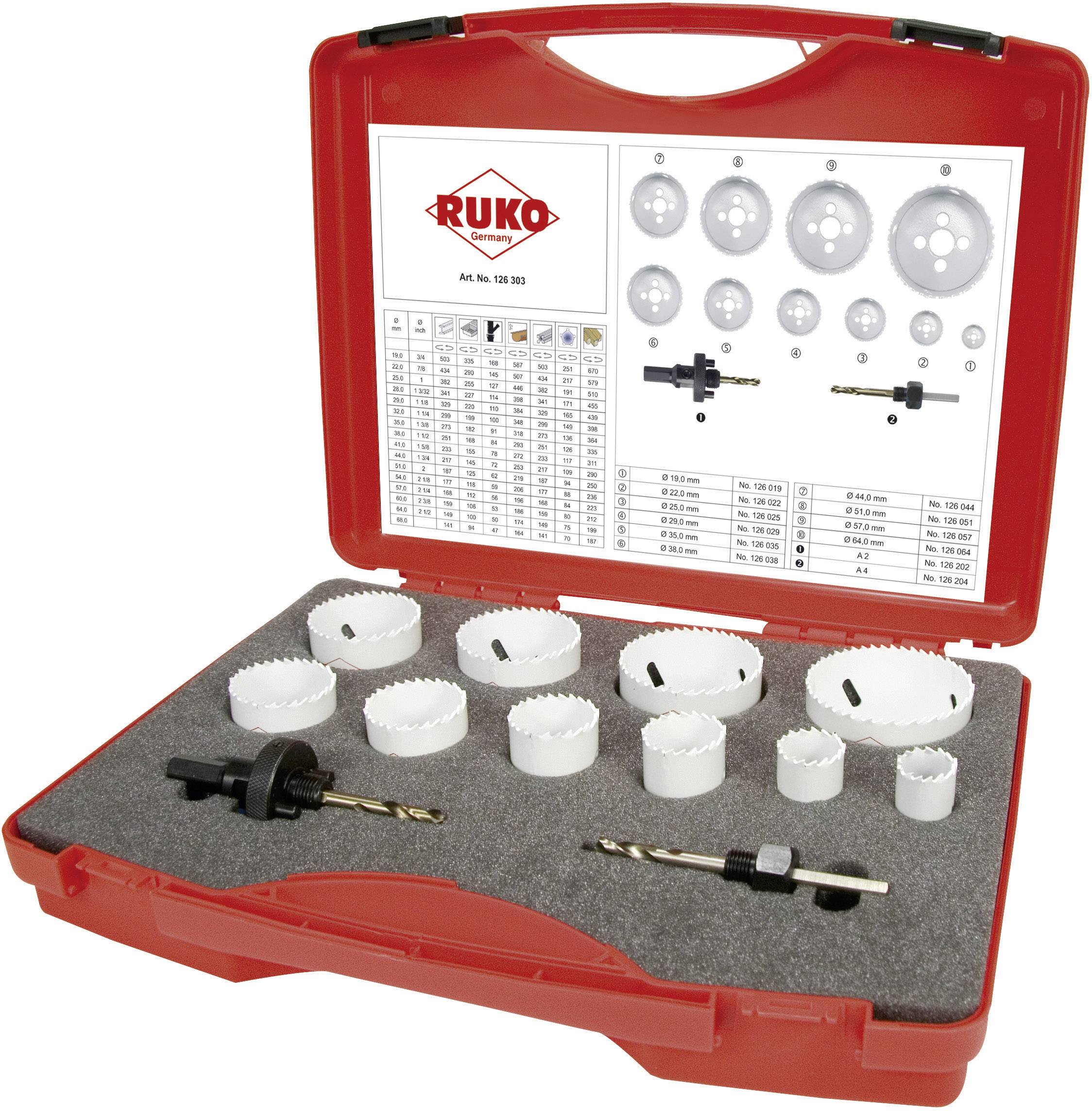 RUKO 126303 Hålsågset 12 delar 19 mm, 22 mm, 25 mm, 29 mm, 35 mm, 38 mm, 44 mm, 51 mm, 57 mm, 64 mm Cobalt 1 set