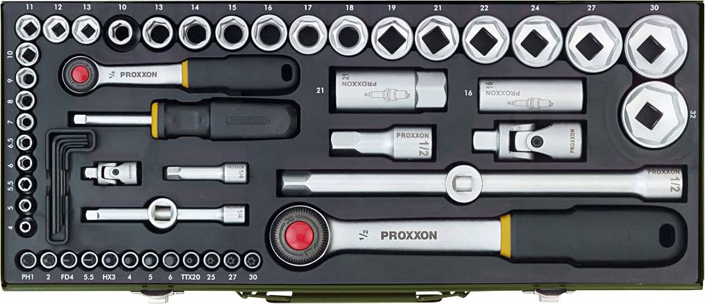 Proxxon Industrial Hylsnyckelsats metrisk 1/4″, 1/2″ 56 delar 23040