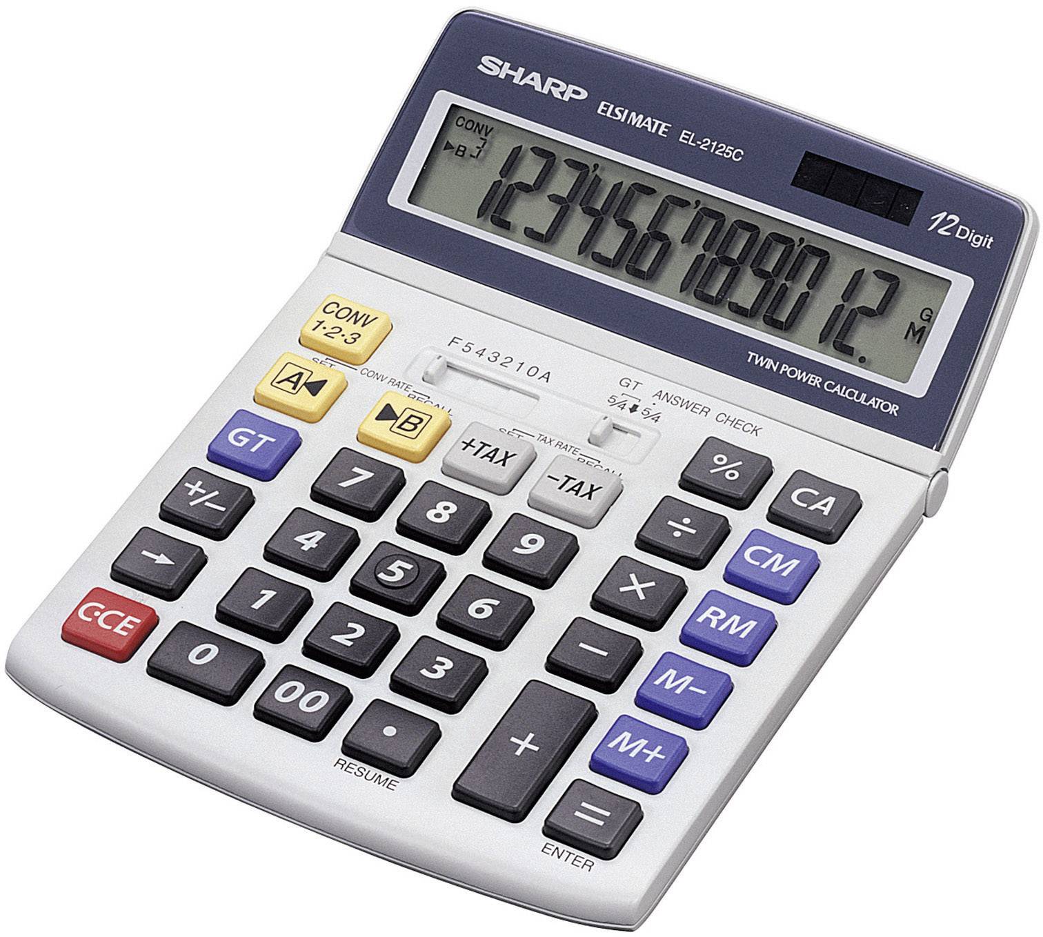 Sharp EL-2125 C Bordsräknare Grå Display (ställen): 12 solcell, batteri (L x B x H) 195 m x 140 mm x 22.5 mm