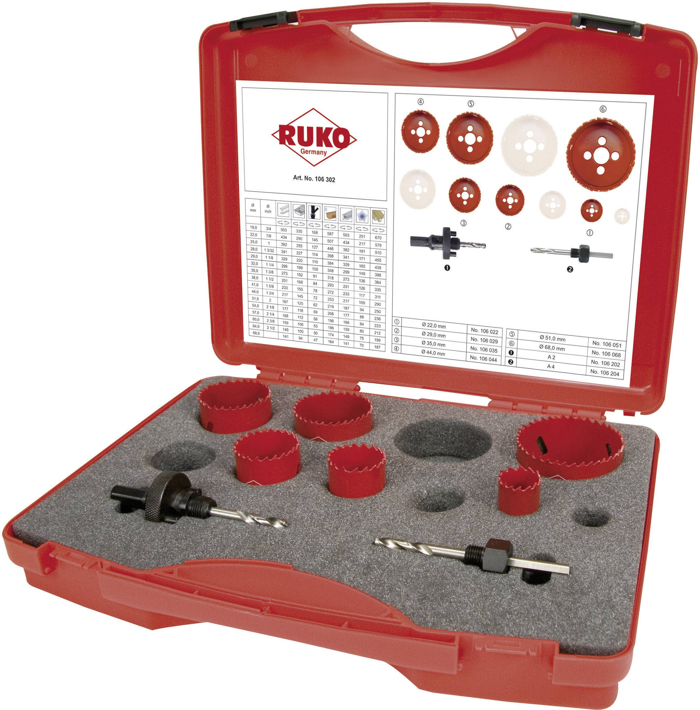RUKO 106302 106302 Hålsågset 8 delar 22 mm, 29 mm, 35 mm, 44 mm, 51 mm, 68 mm 1 set
