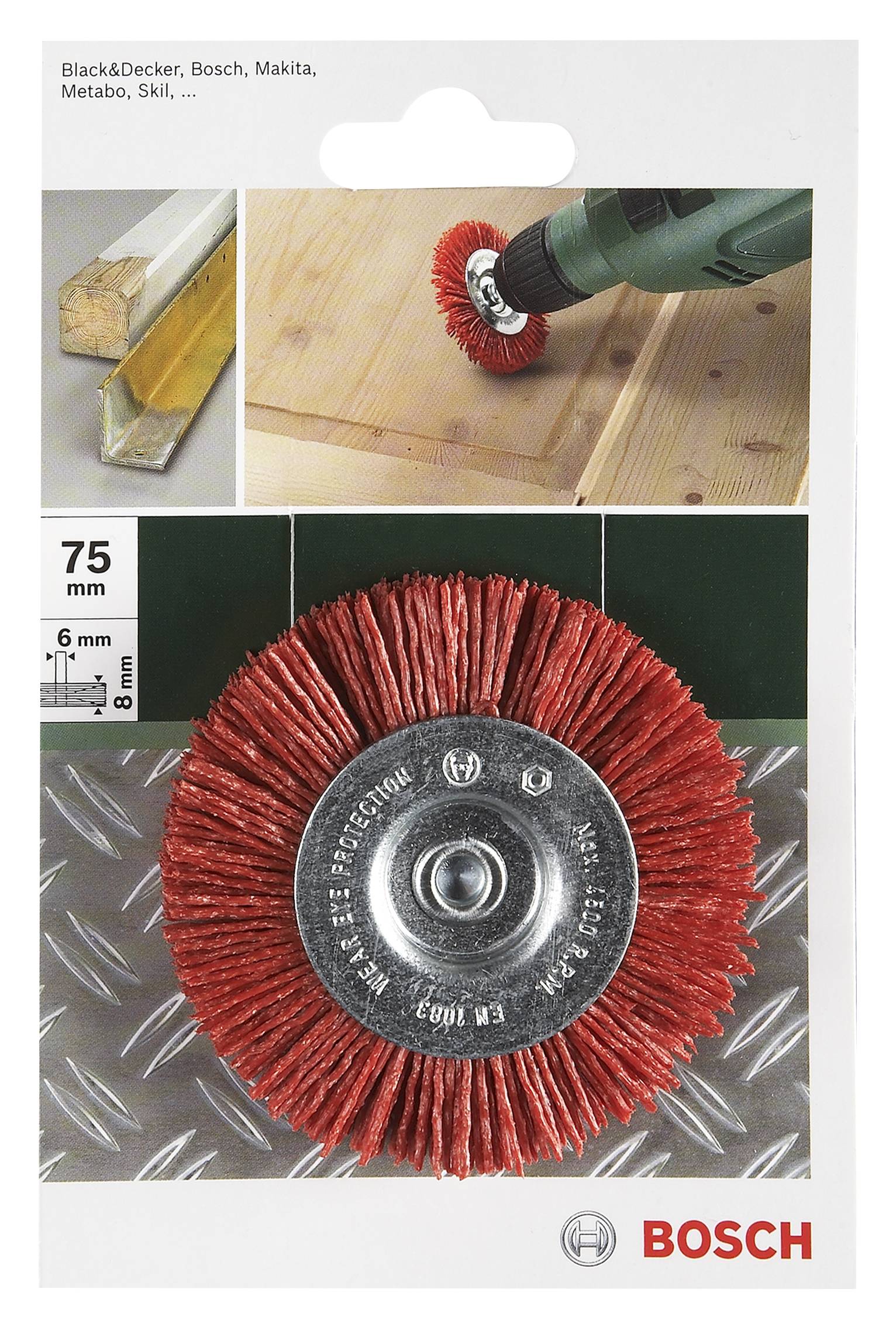 Bosch Accessories Skivborste för borrmaskiner – nylontråd med korundslipmedel, kornstorlek 80, 100 mm Skaft-Ø 6 mm 26092