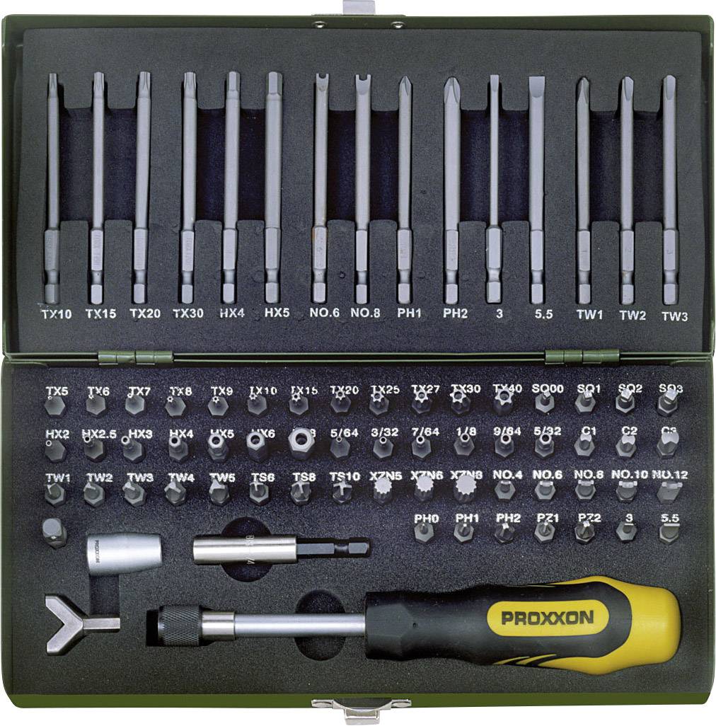 Proxxon Industrial 4006274231078 23 107 Bit-Set 75 delar Spår, Stjärnspår Phillips, Stjärnspår Pozidriv, Tri-Wing, Inner