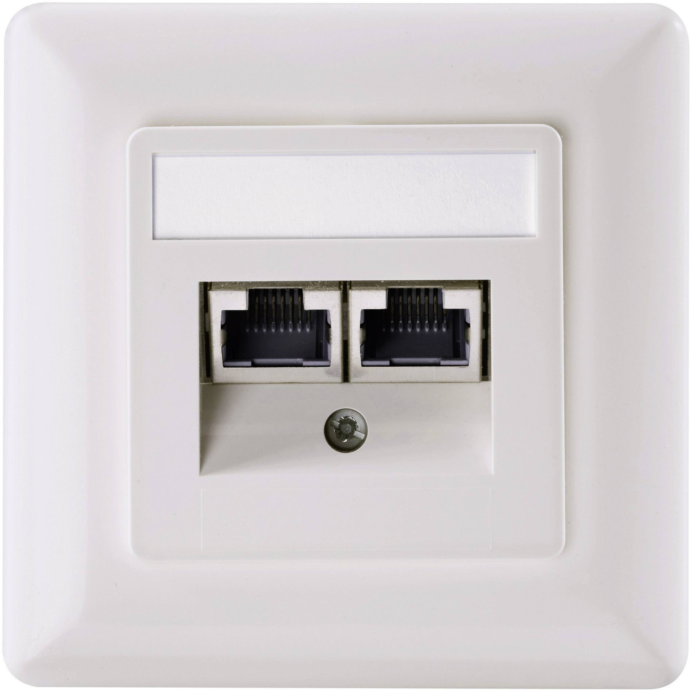 Setec 501286 Nätverksuttag Infälld Insats med centrumplatta och ram CAT 5e 2 Port Pärlvit