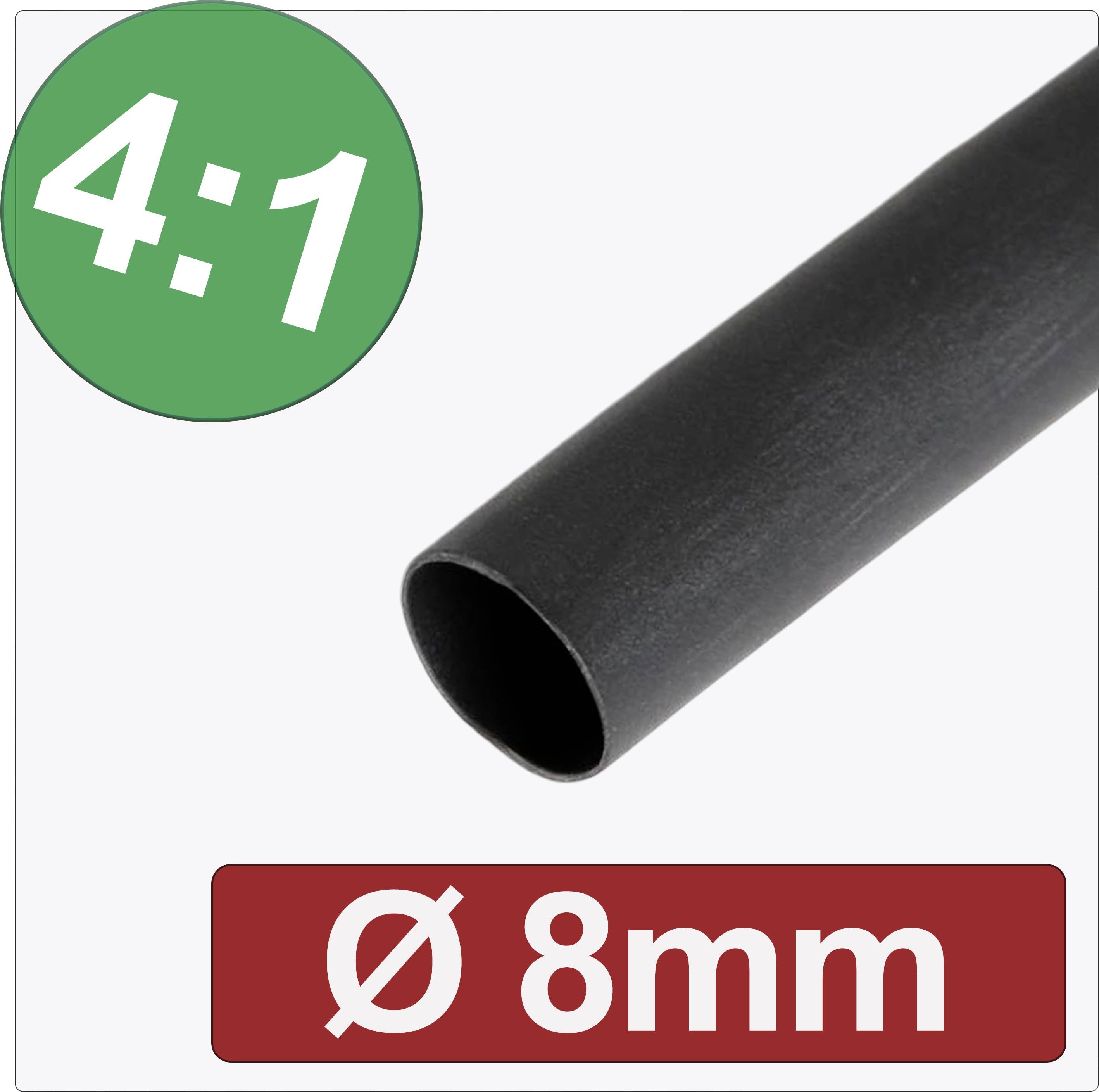 Quadrios 24CA298 Krympslang med lim Svart 8 mm 2 mm Krympförhållande:4:1 Metervara
