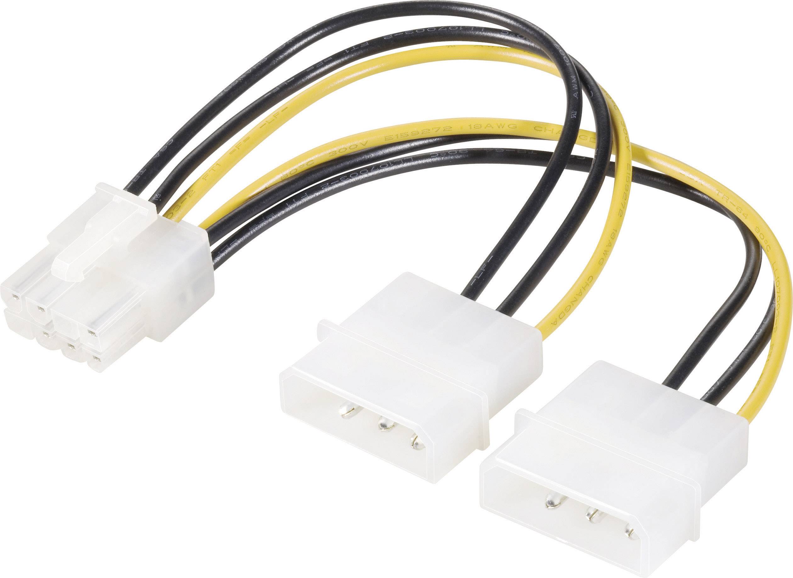Renkforce Ström Y-kabel [2x IDE-ström 4-pol hane – 1x PCIe hane 8-pol] 0.15 m Gul, Svart